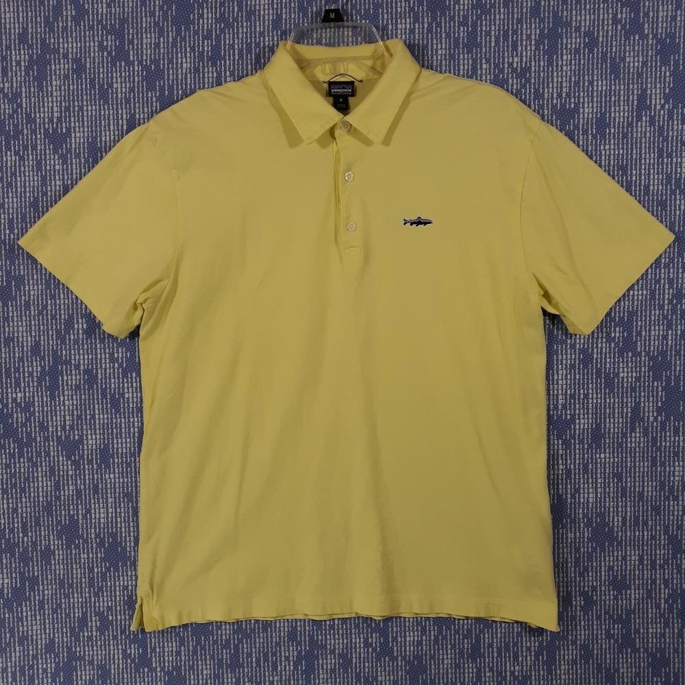 Patagonia Polo Shirt Mens Medium Outdoor Hiking Fishing Trout Organic Cotton